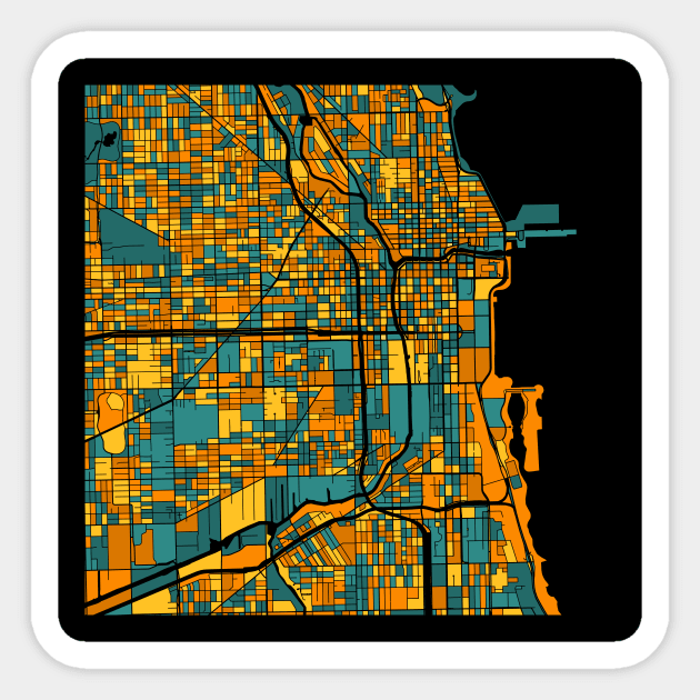 Chicago Map Pattern in Orange & Teal Sticker by PatternMaps